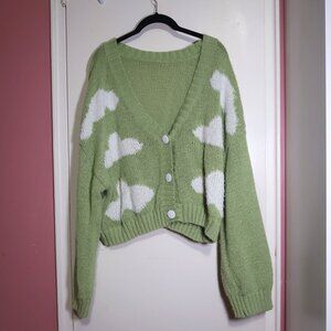 Plus Clouds Pattern Cardigan  Lime Green/US 16(2XL)